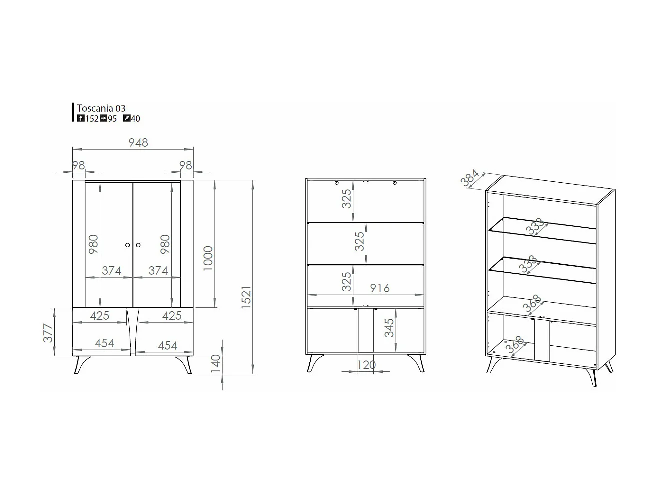 WOHNZIMMER-SET Toscania Eiche / Schwarz 4-teilig