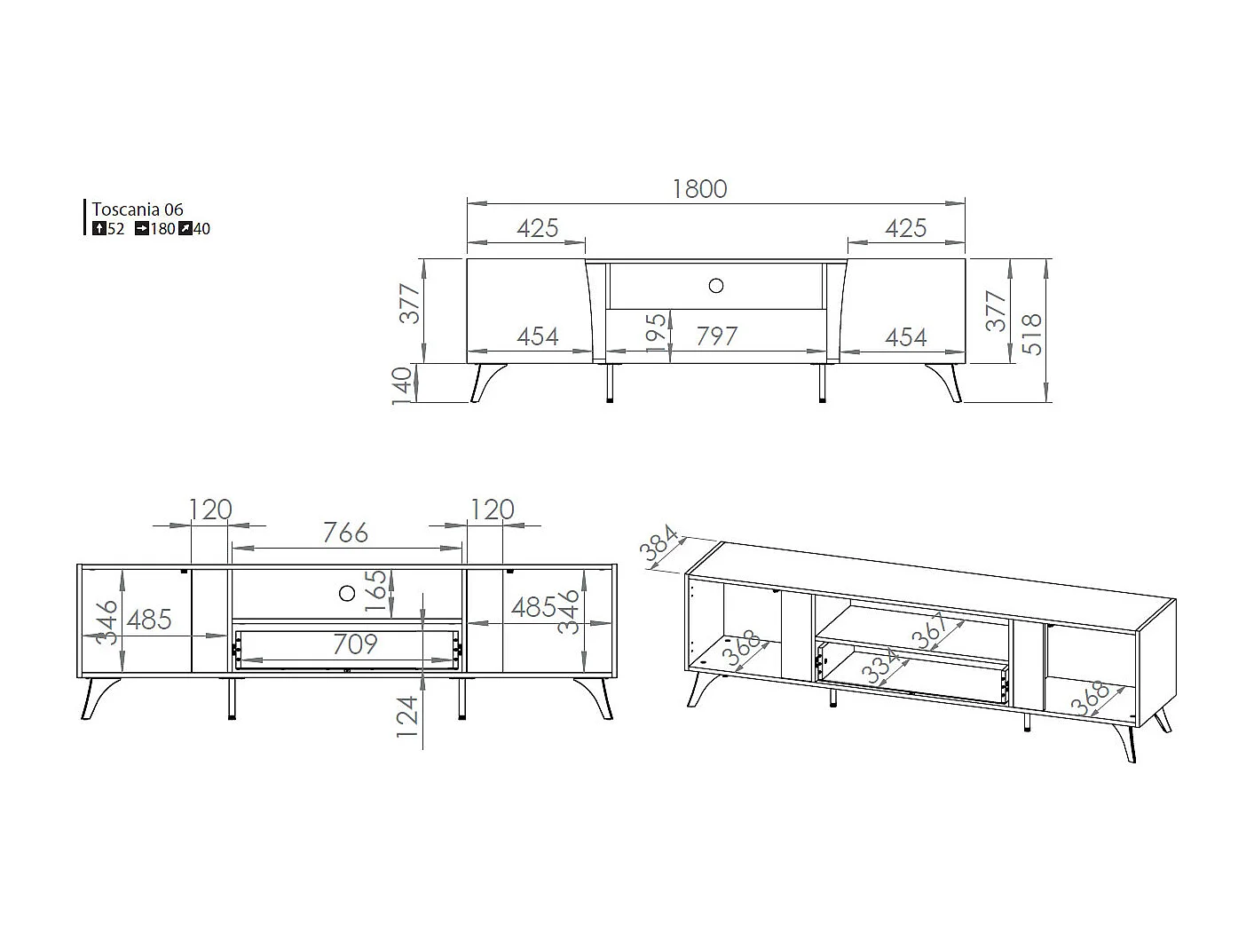 WOHNZIMMER-SET Toscania Eiche / Schwarz 4-teilig
