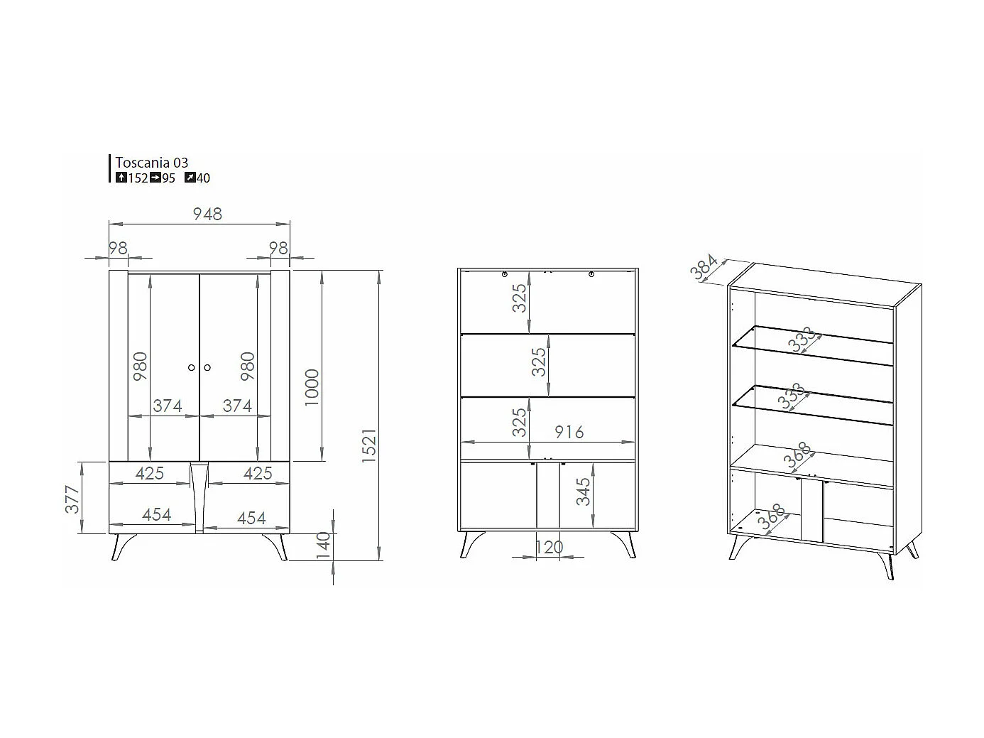 WOHNZIMMER-SET Toscania Eiche / Schwarz 4-teilig