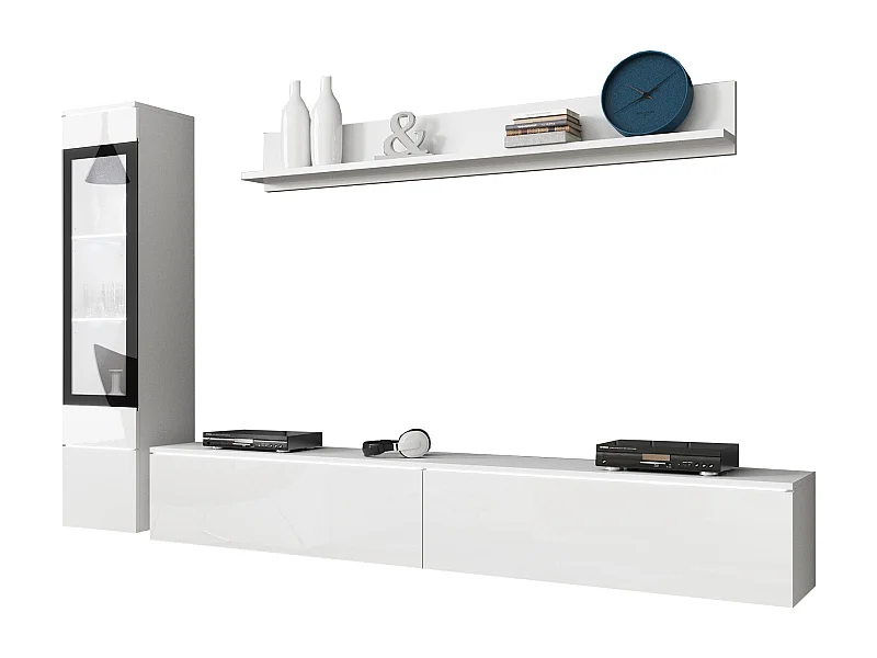 WOHNWAND Vera weiß / weiß Hochglanz lackiert 3-teilig