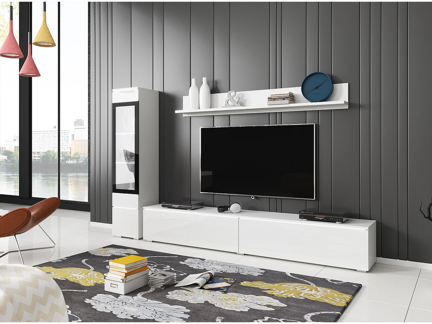 WOHNWAND Vera weiß / weiß Hochglanz lackiert 3-teilig