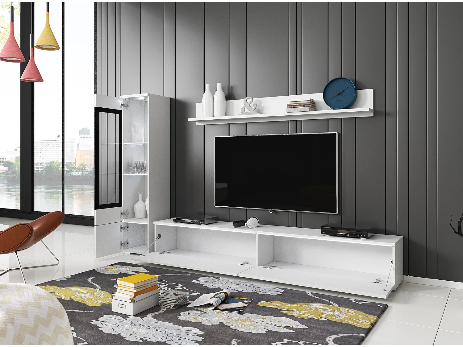 WOHNWAND Vera weiß / weiß Hochglanz lackiert 3-teilig