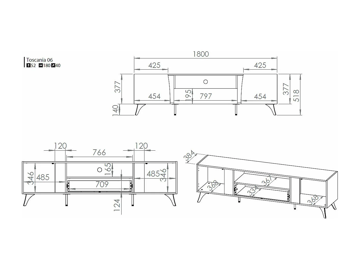 WOHNZIMMER-SET Toscania Eiche / Schwarz 3-teilig