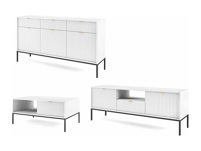 WOHNZIMMER-SET Nova Weiß / Schwarz 3-teilig