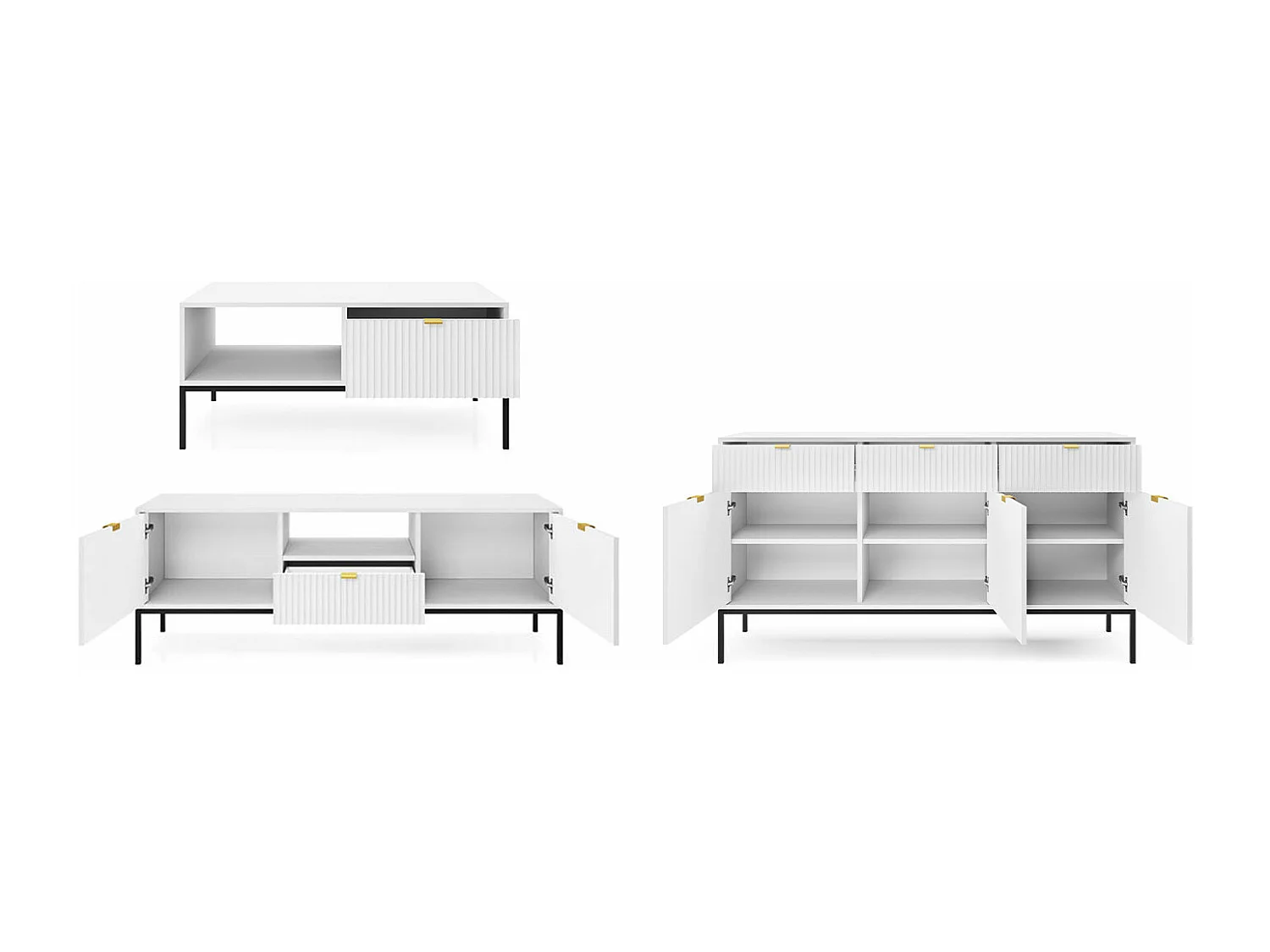 WOHNZIMMER-SET Nova Weiß / Schwarz 3-teilig