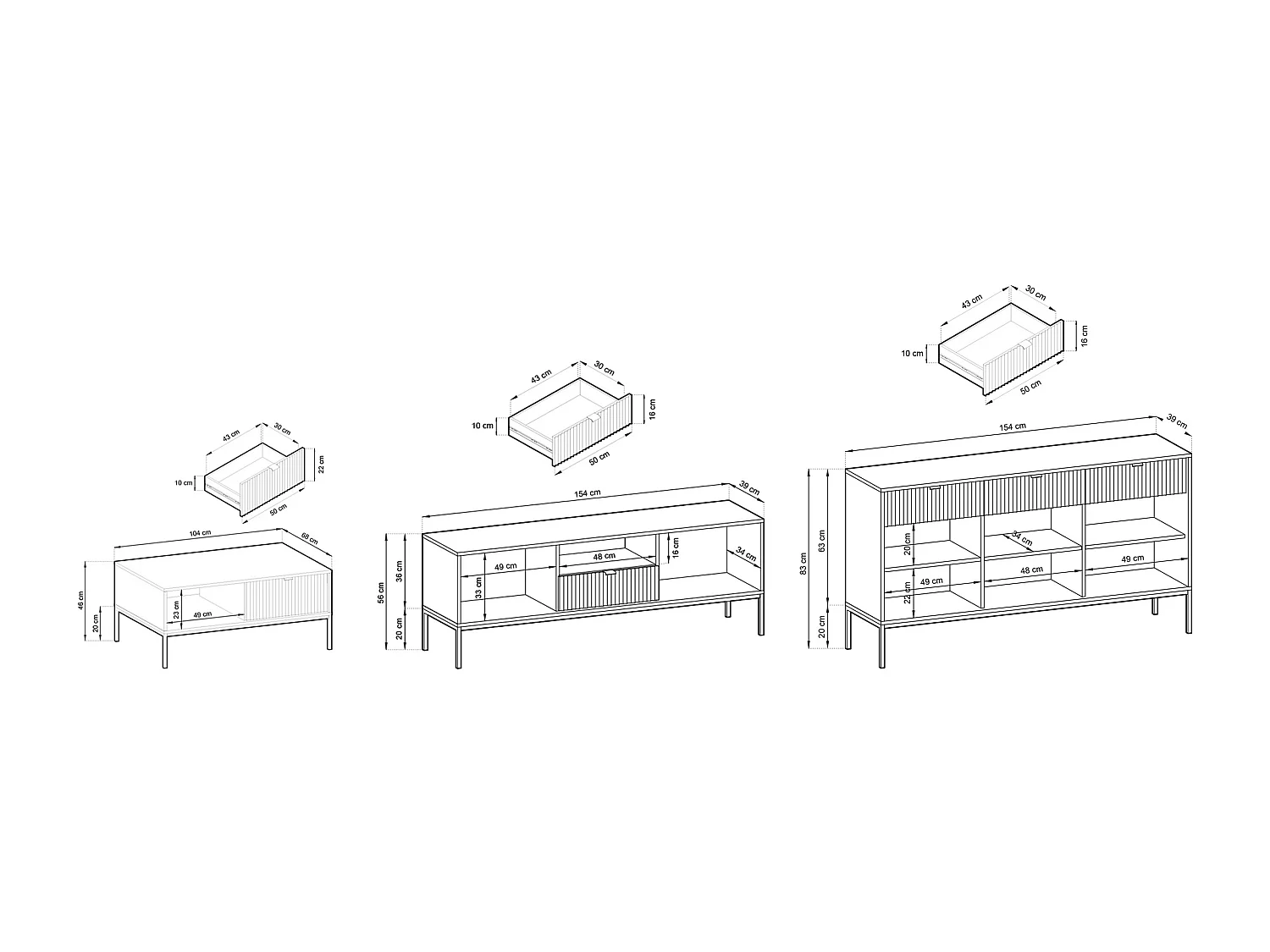 WOHNZIMMER-SET Nova Weiß / Schwarz 3-teilig