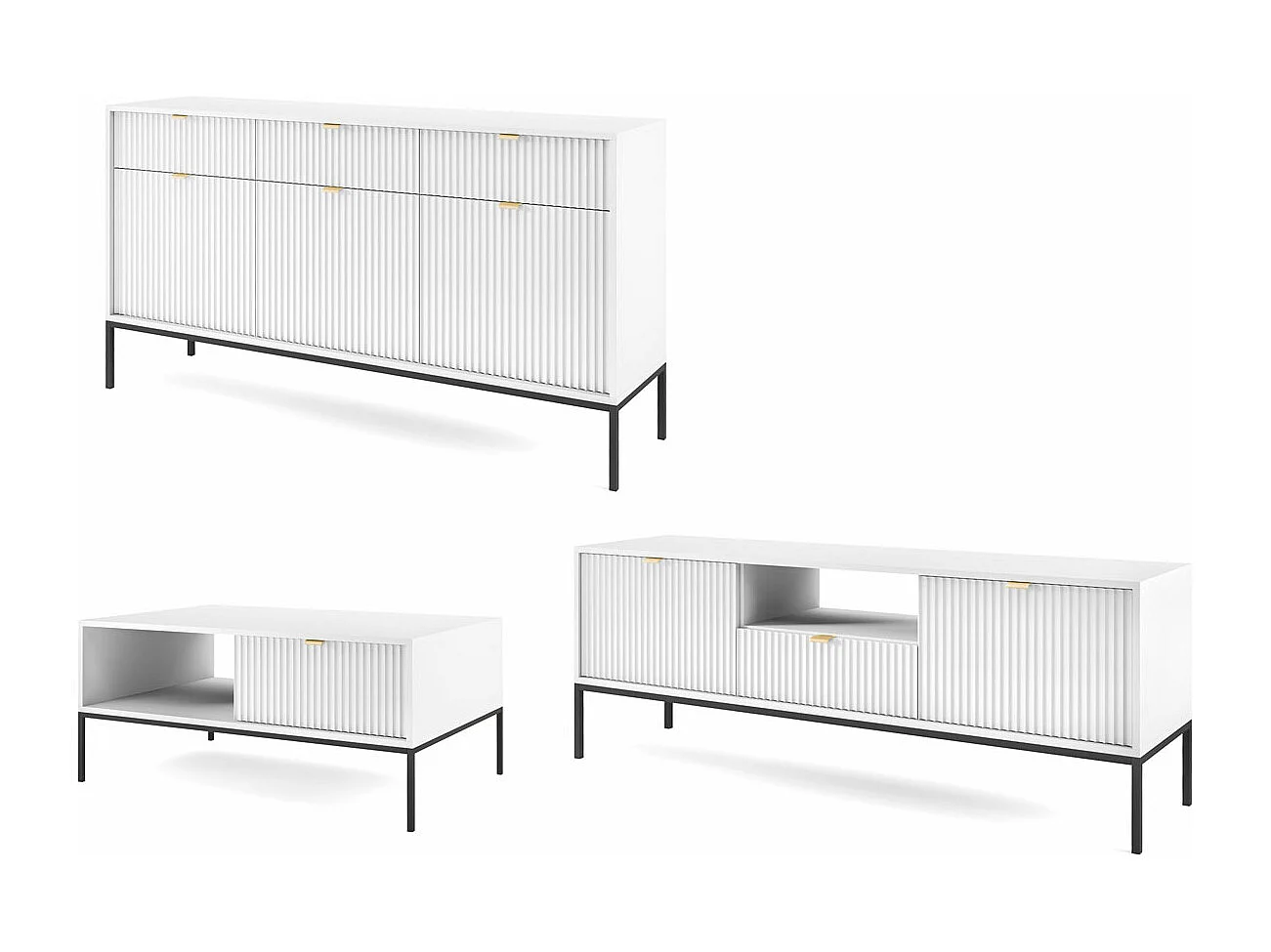 WOHNZIMMER-SET Nova Weiß / Schwarz 3-teilig