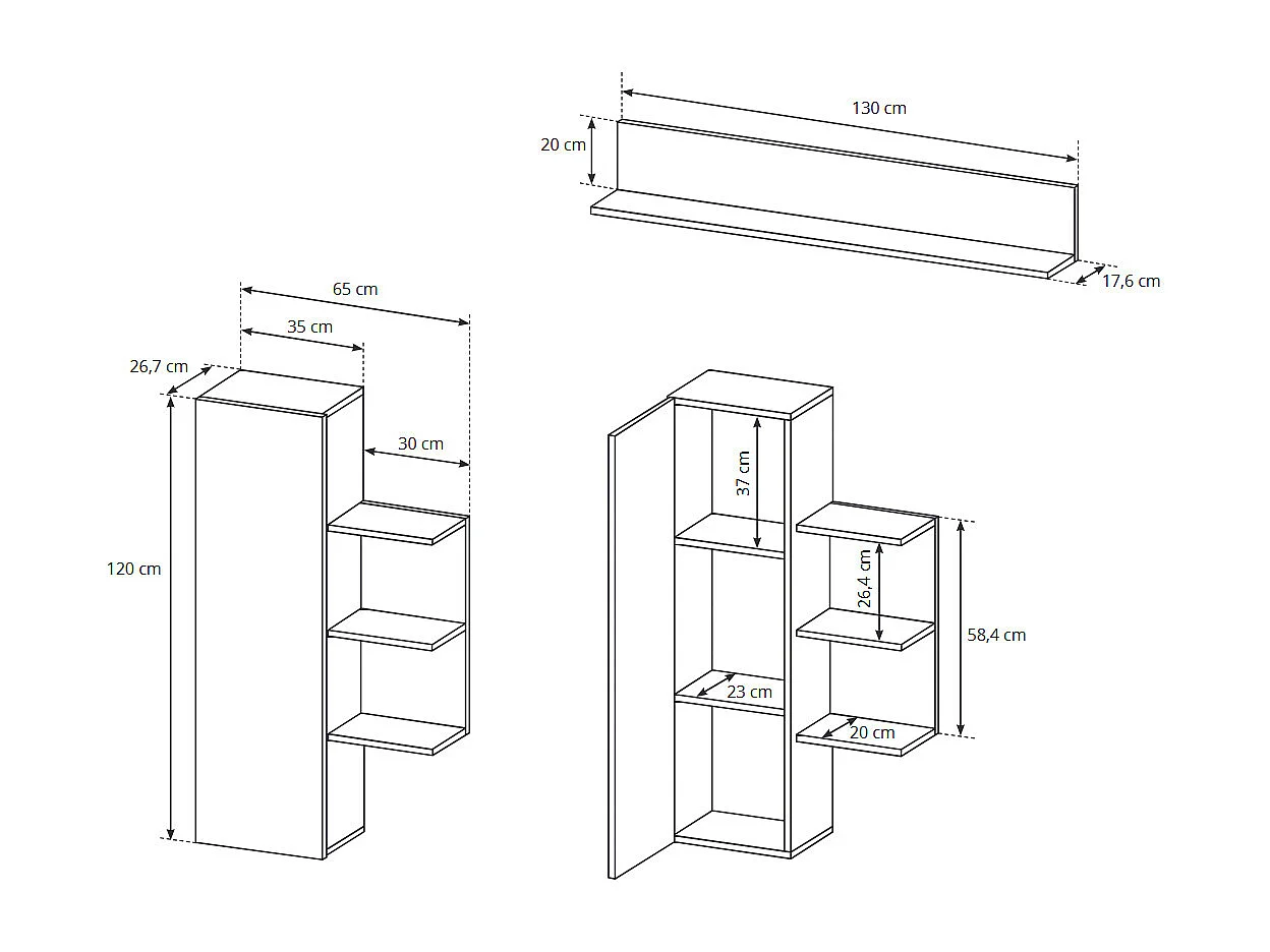 WOHNWAND Alva Grand Eiche / weiß 190 cm / 17-43 cm / variabel