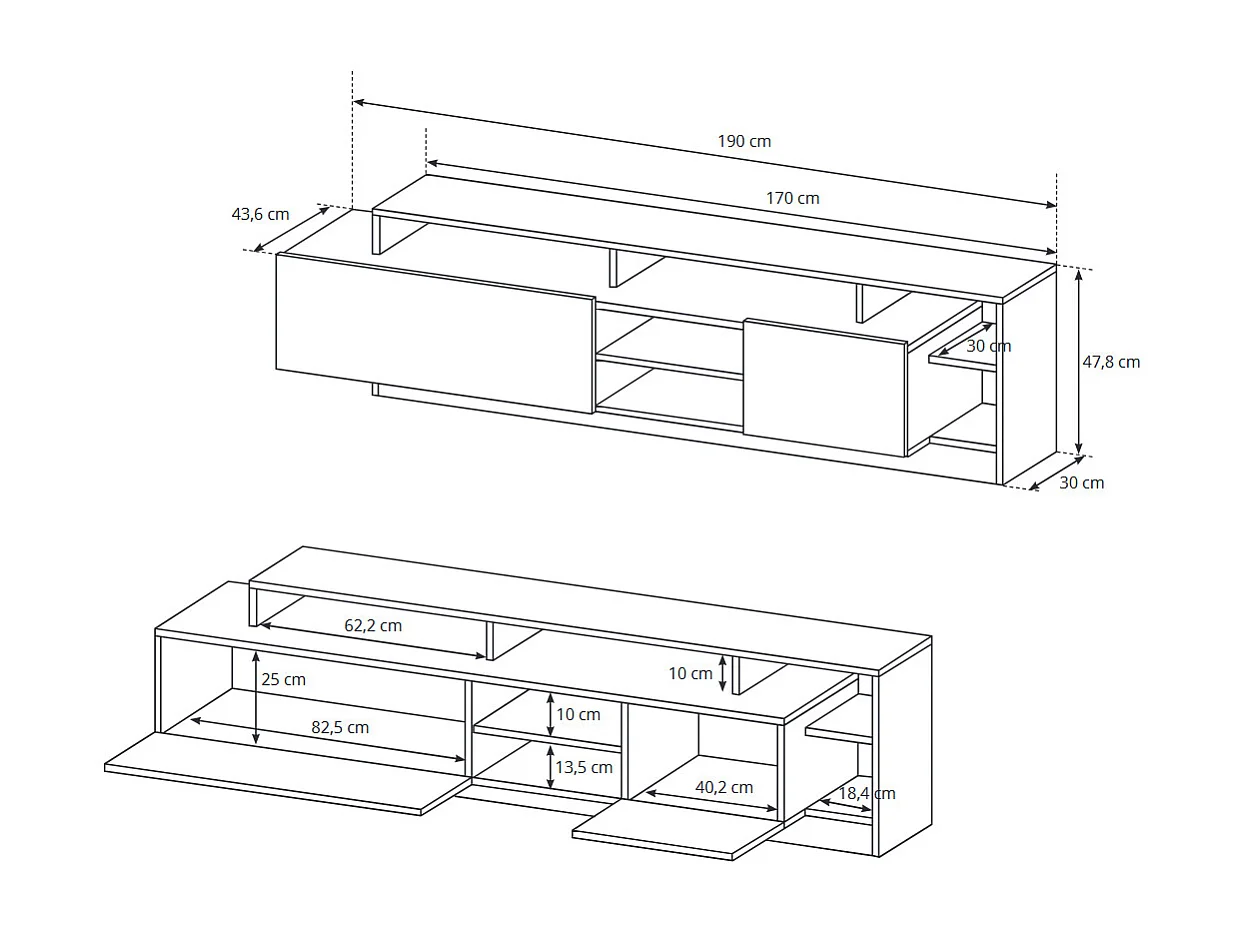 WOHNWAND Alva Grand Eiche / weiß 190 cm / 17-43 cm / variabel