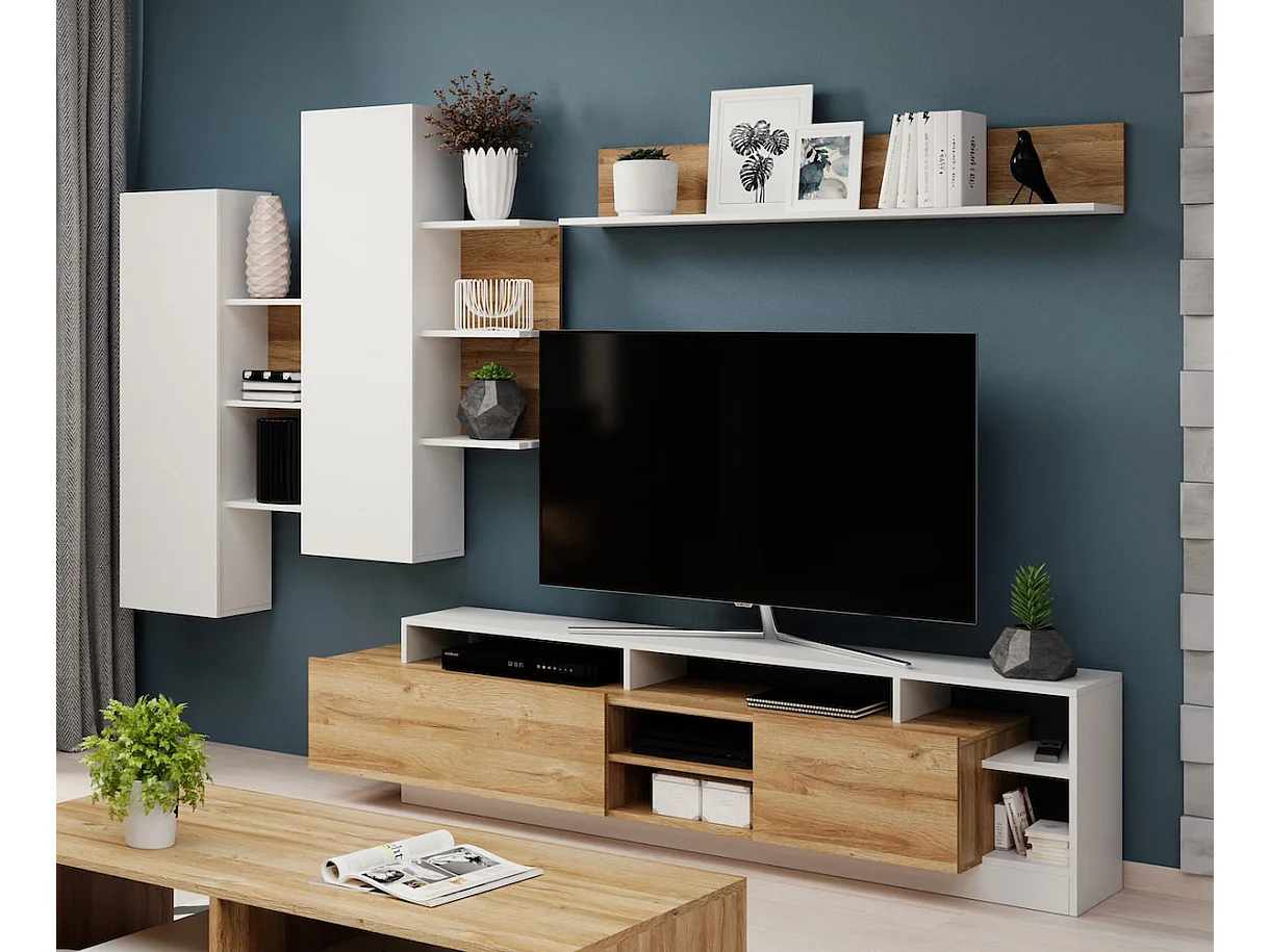 WOHNWAND Alva Grand Eiche / weiß 190 cm / 17-43 cm / variabel