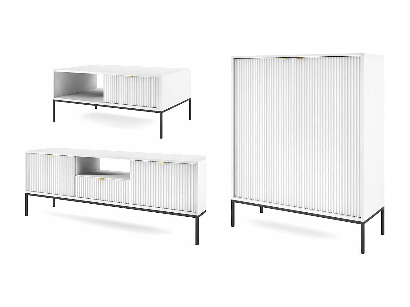 WOHNZIMMER-SET Nova Weiß / Schwarz 3-teilig