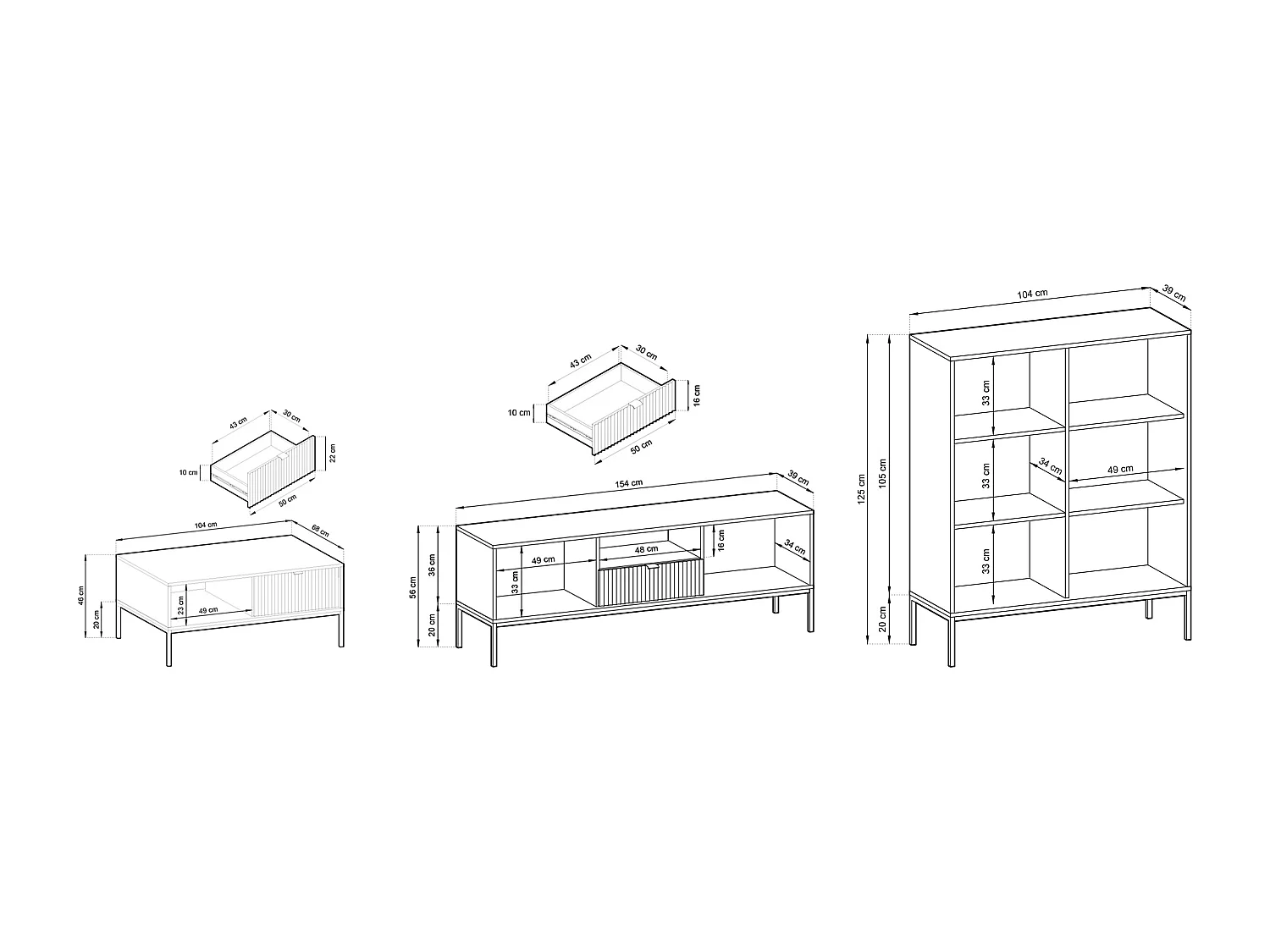 WOHNZIMMER-SET Nova Weiß / Schwarz 3-teilig