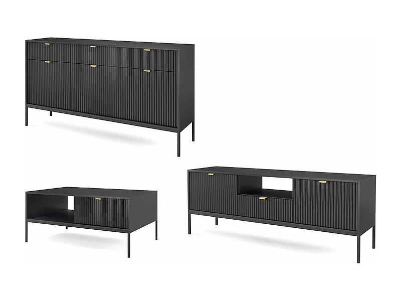 WOHNZIMMER-SET Nova Schwarz / Schwarz 3-teilig