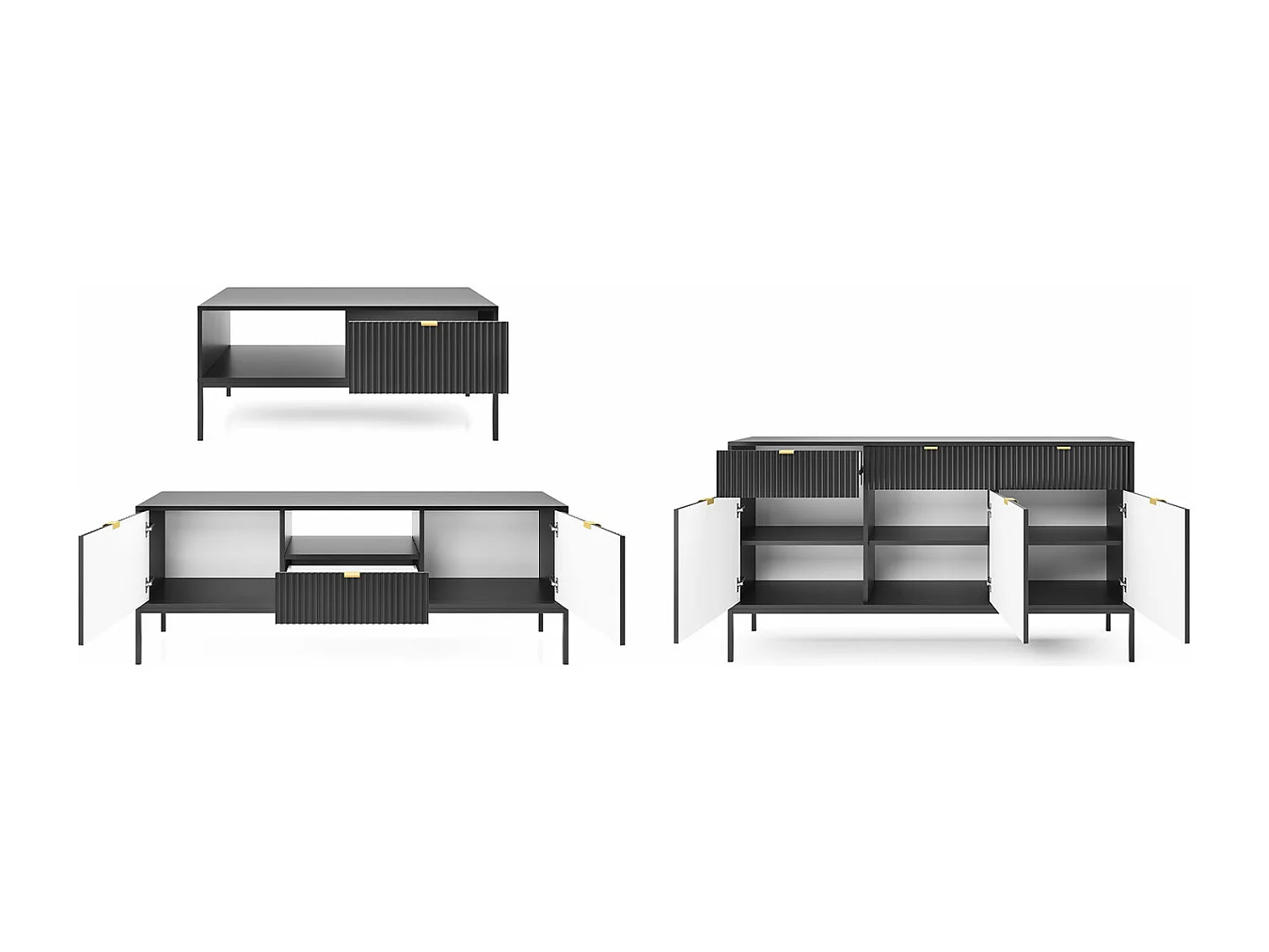 WOHNZIMMER-SET Nova Schwarz / Schwarz 3-teilig