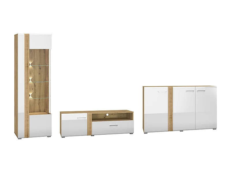 WOHNZIMMER-SET Adagio weiß Hochglanz / Eiche castello 3-teilig