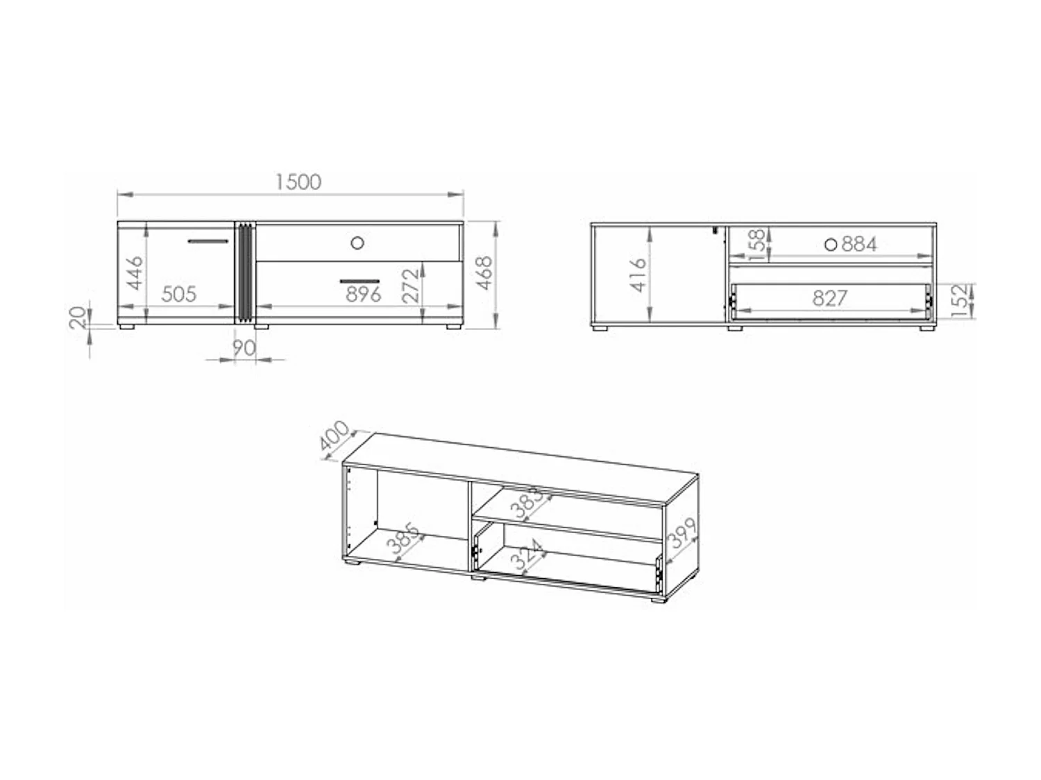 WOHNZIMMER-SET Adagio weiß Hochglanz / Eiche castello 3-teilig