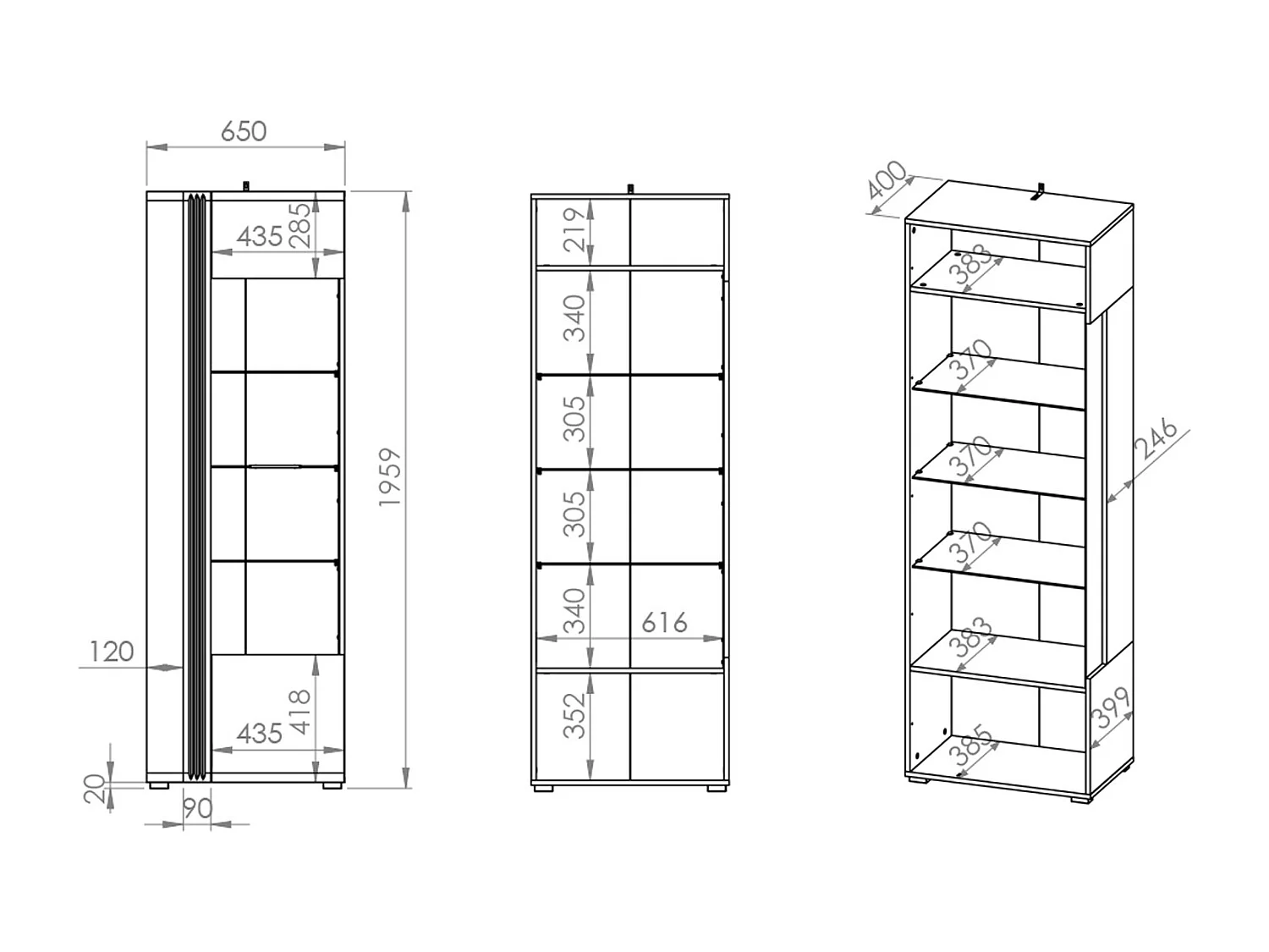 WOHNZIMMER-SET Adagio weiß Hochglanz / Eiche castello 3-teilig