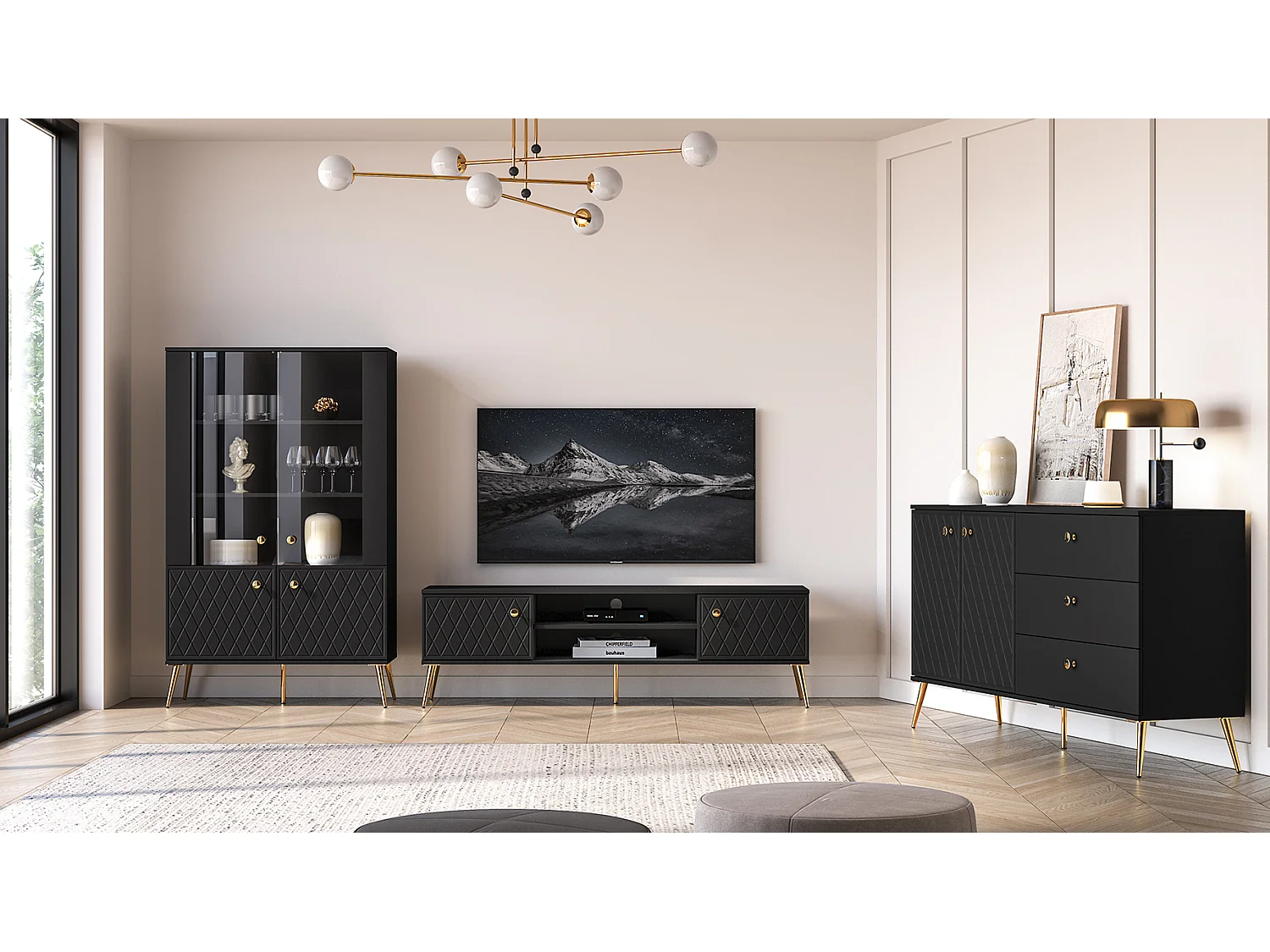 WOHNZIMMER-SET Eljot Schwarz 2-teilig