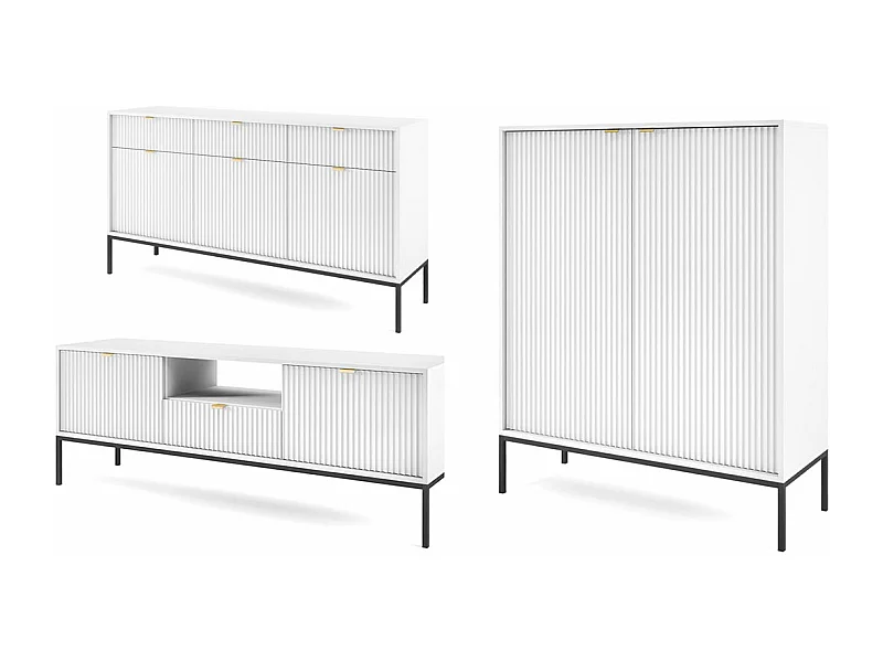 WOHNZIMMER-SET Nova Weiß / Schwarz 3-teilig