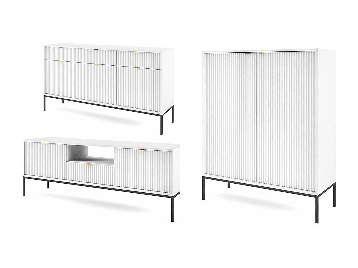 WOHNZIMMER-SET Nova Weiß / Schwarz 3-teilig