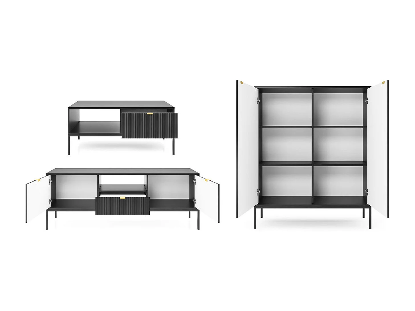 WOHNZIMMER-SET Nova Schwarz / Schwarz 3-teilig