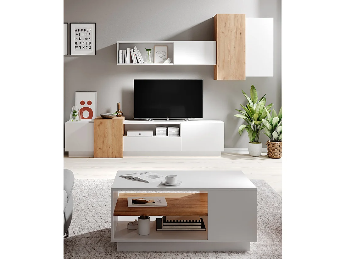 WOHNZIMMER-SET 3D weiß / Gold Craft Oak 220 cm / 45 cm / 93 cm 5-teilig