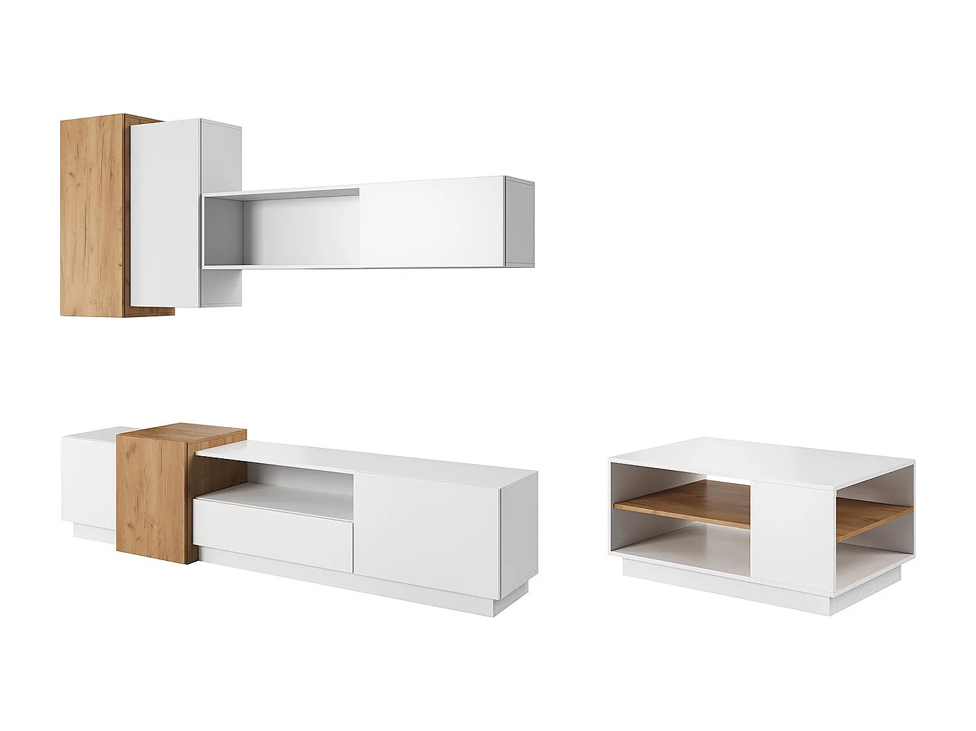 WOHNZIMMER-SET 3D weiß / Gold Craft Oak 220 cm / 45 cm / 93 cm 5-teilig