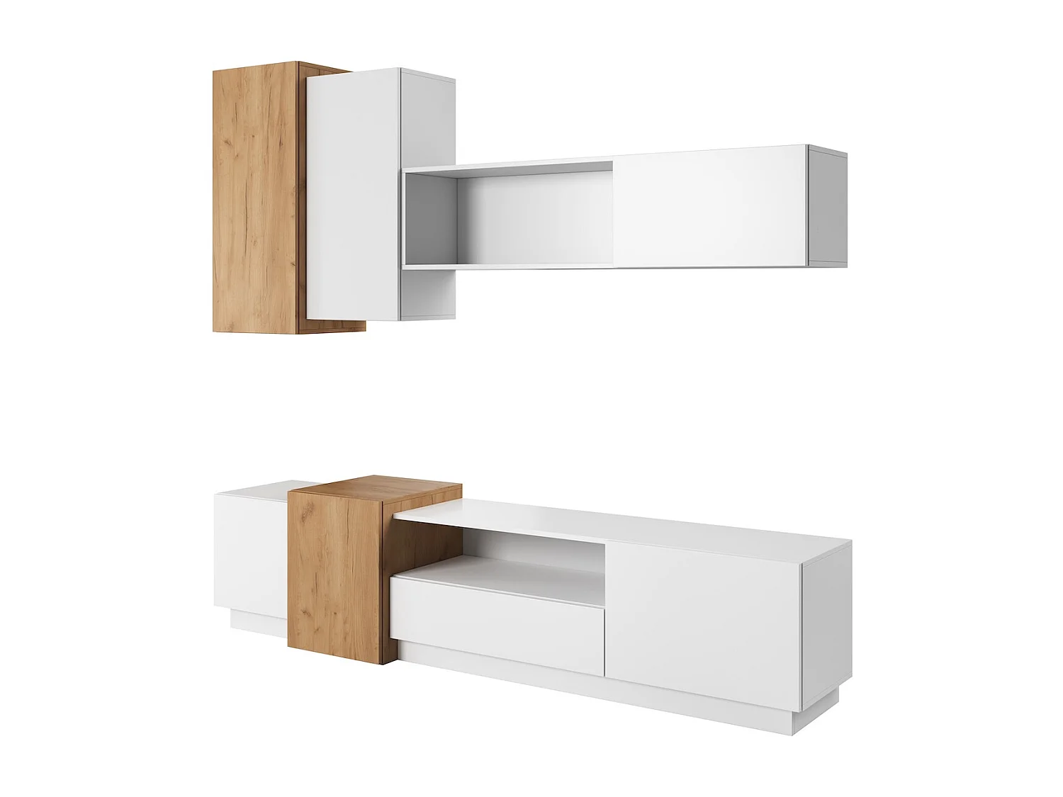 WOHNZIMMER-SET 3D weiß / Gold Craft Oak 220 cm / 45 cm / 93 cm 5-teilig