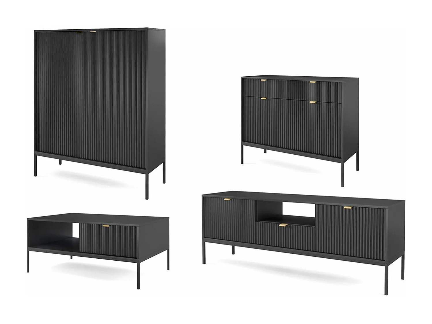 WOHNZIMMER-SET Nova Schwarz / Schwarz 4-teilig