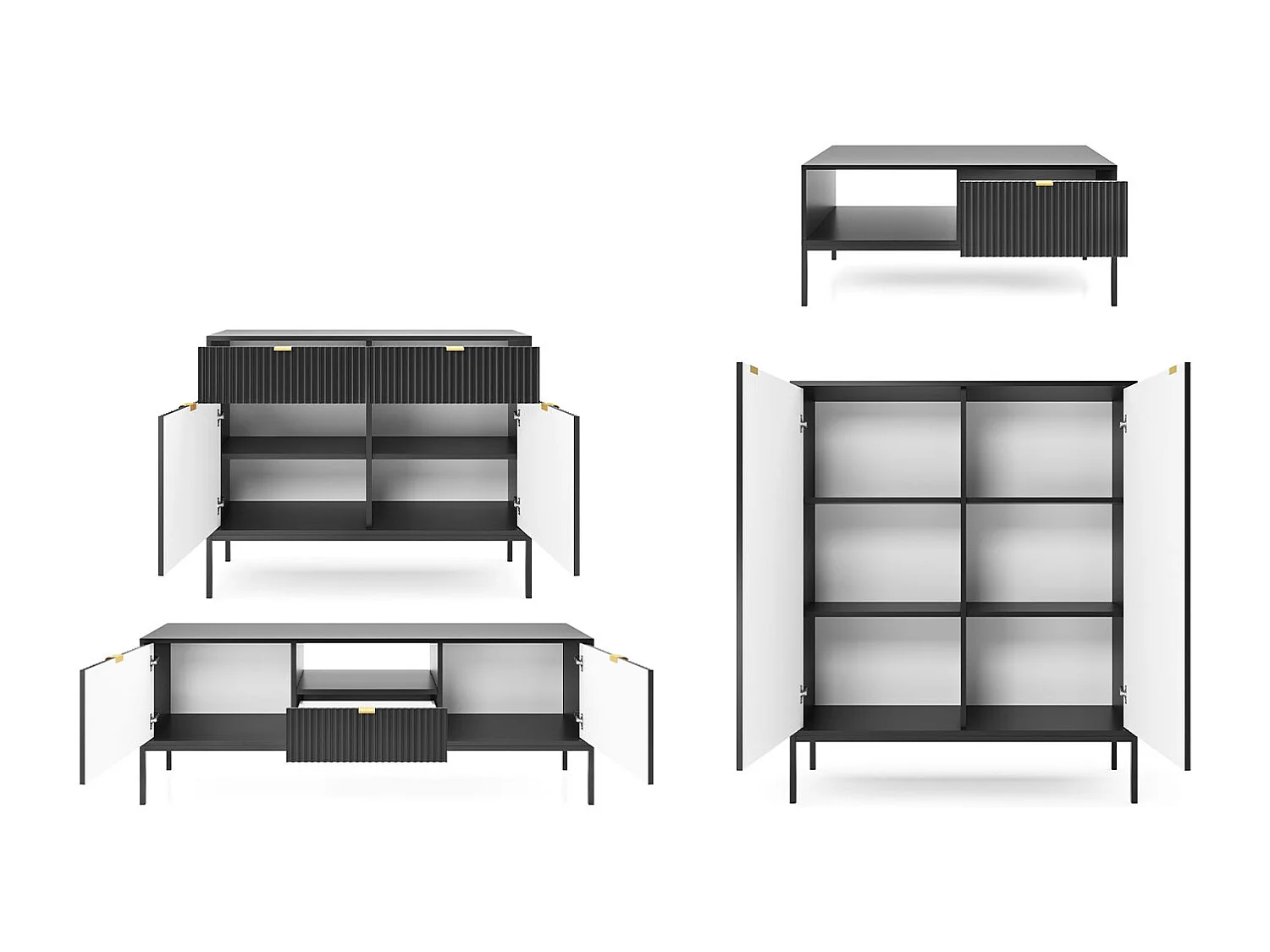 WOHNZIMMER-SET Nova Schwarz / Schwarz 4-teilig