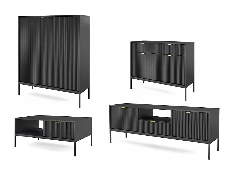 WOHNZIMMER-SET Nova Schwarz / Schwarz 4-teilig