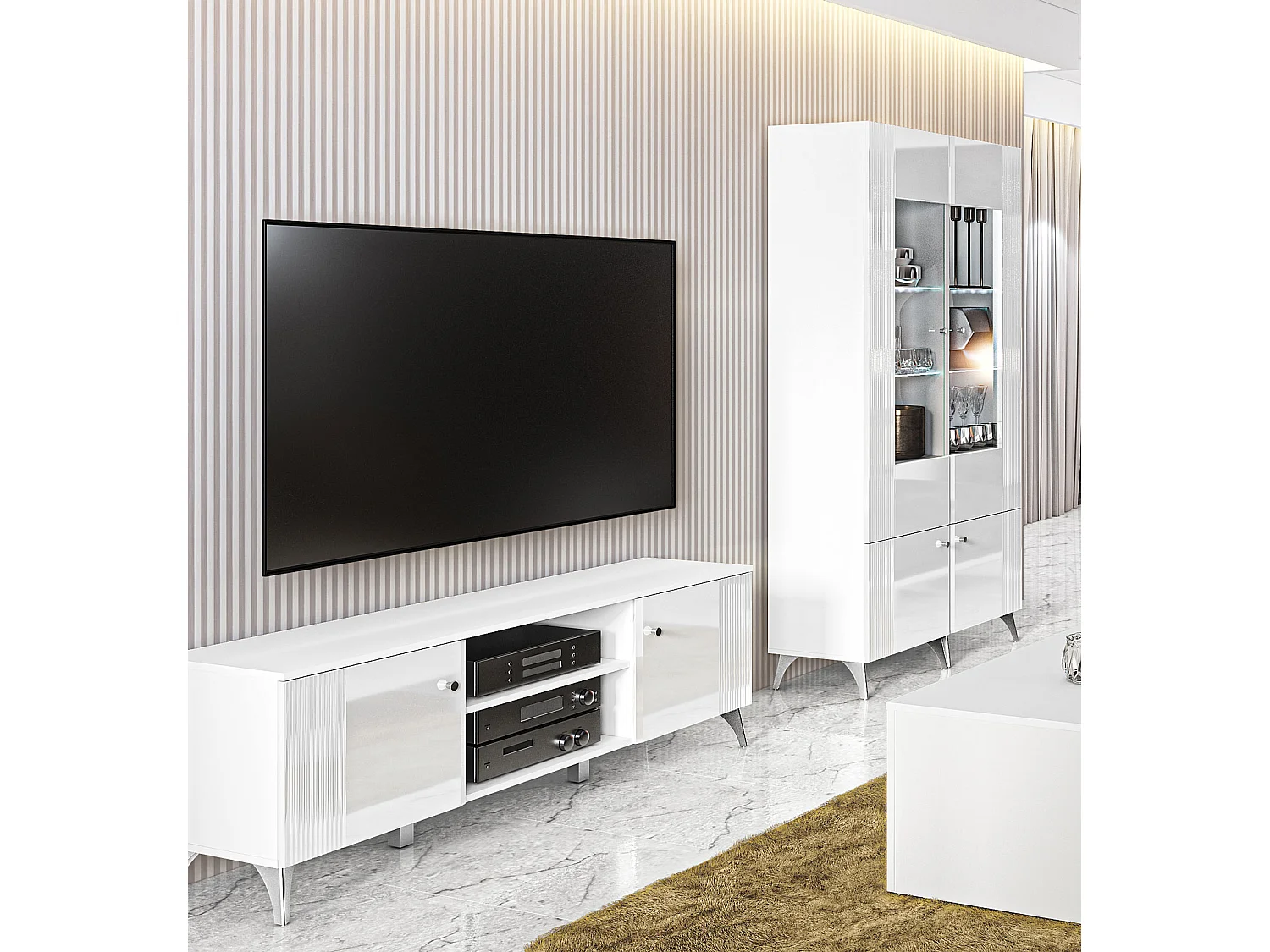 WOHNWAND Villa weiß hochglanz / weiß 3-teilig