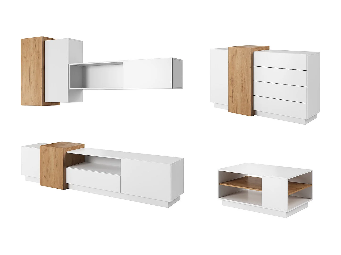 WOHNZIMMER-SET 3D weiß / Gold Craft Eiche 6-teilig