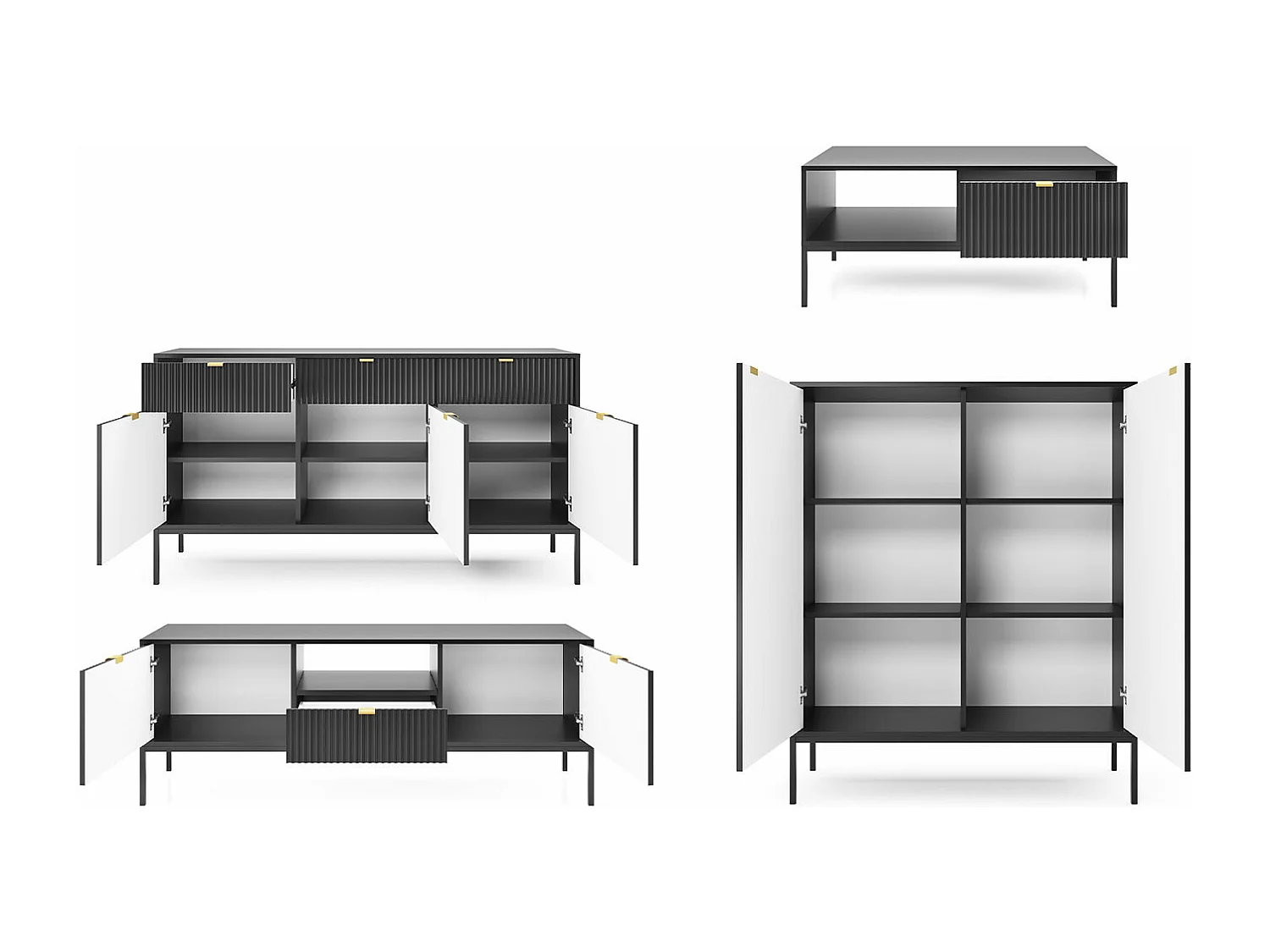 WOHNZIMMER-SET Nova Schwarz / Schwarz 4-teilig