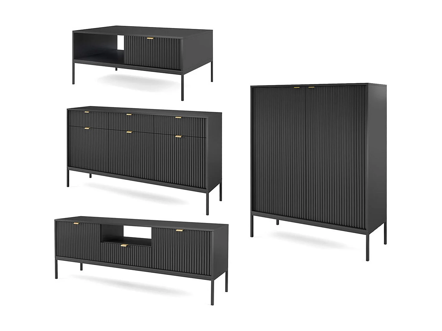 WOHNZIMMER-SET Nova Schwarz / Schwarz 4-teilig