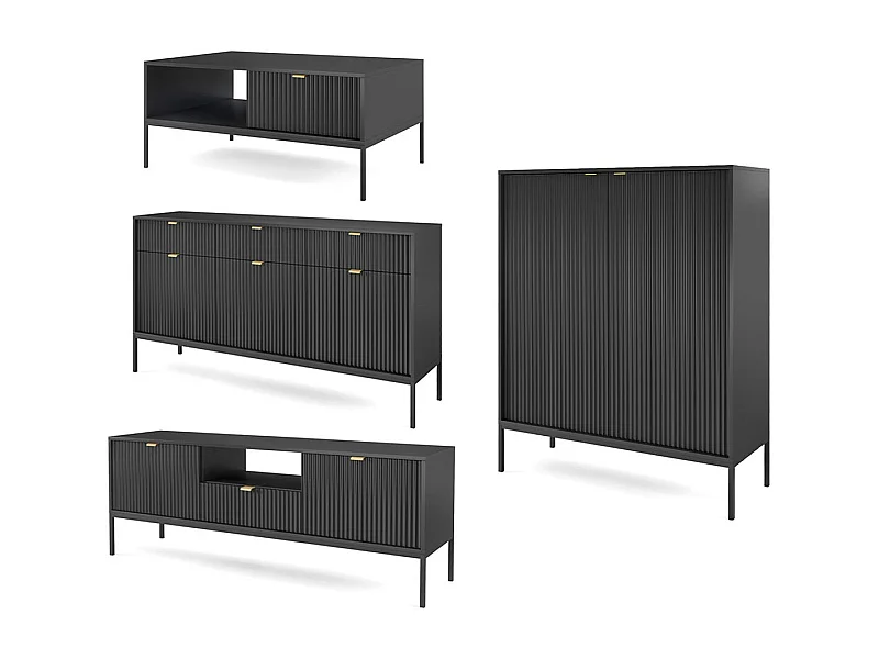 WOHNZIMMER-SET Nova Schwarz / Schwarz 4-teilig