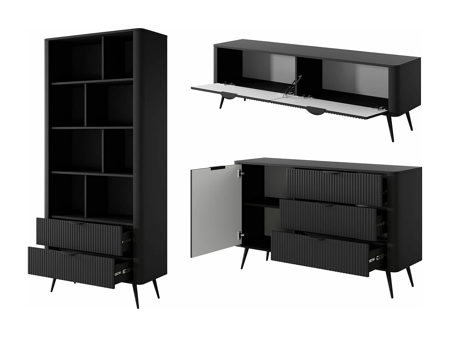 WOHNWAND Lante schwarz 3-teilig