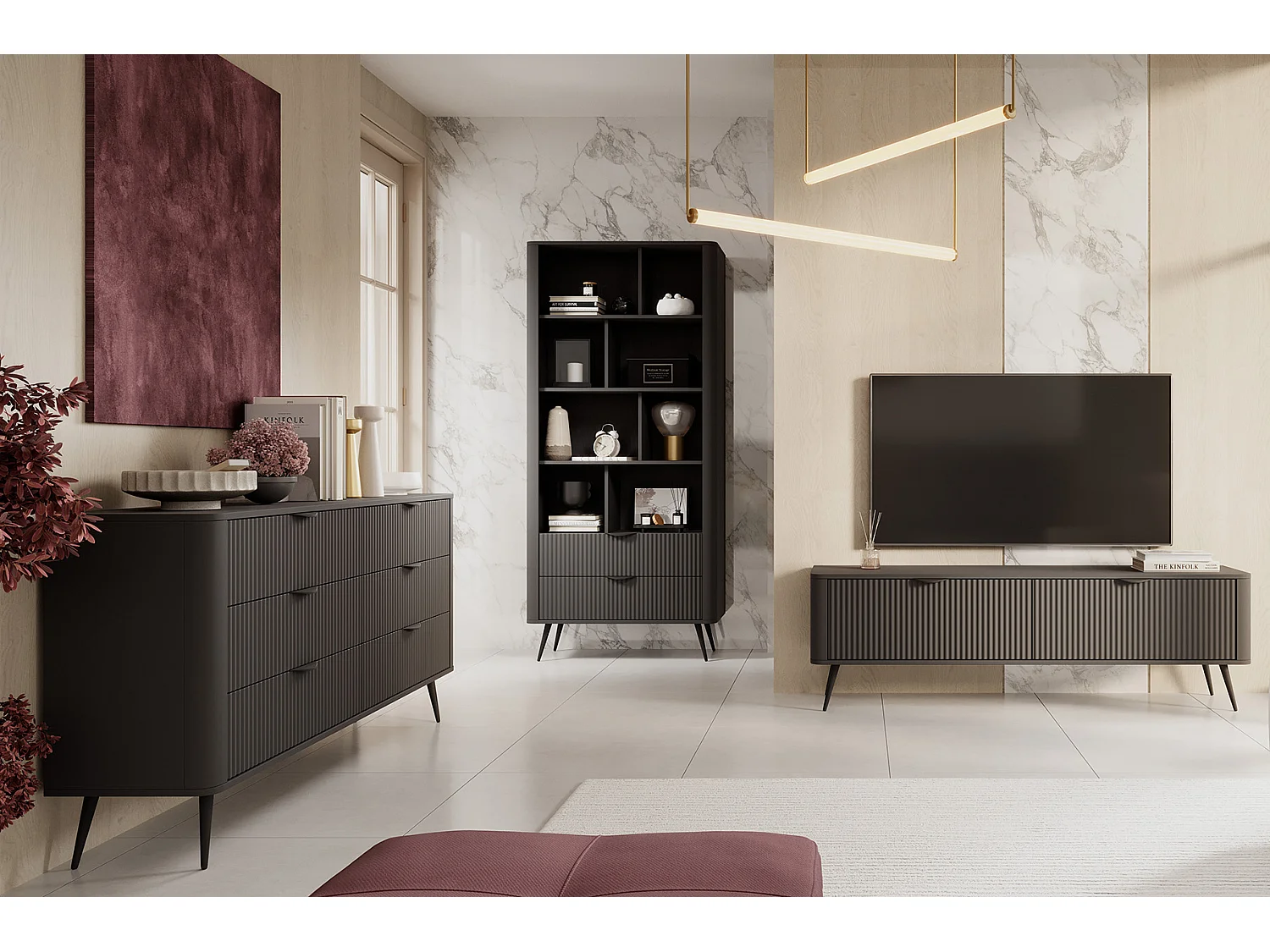 WOHNWAND Lante schwarz 3-teilig