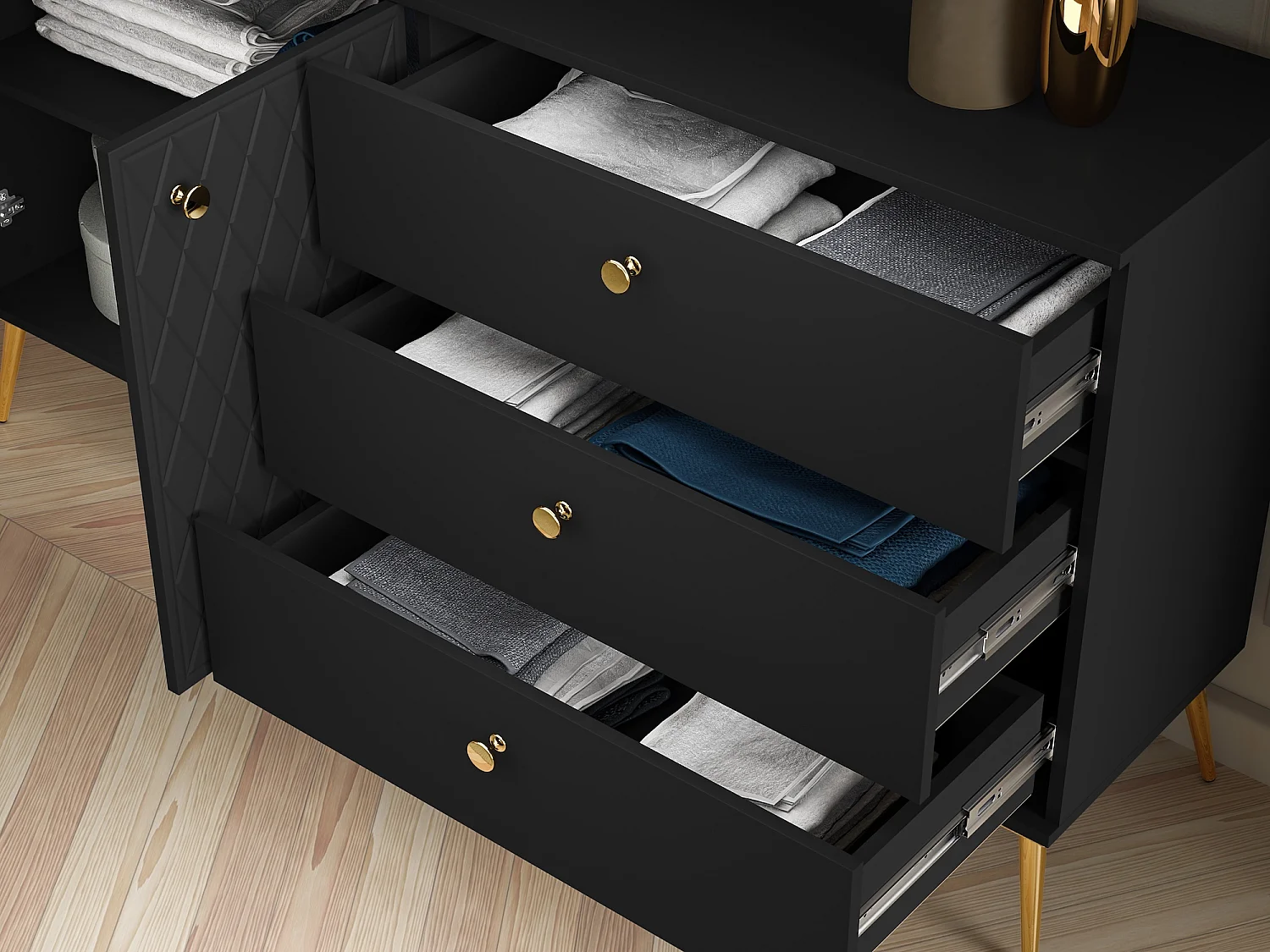 WOHNZIMMER-SET Eljot Schwarz Matt / Gold 3-teilig