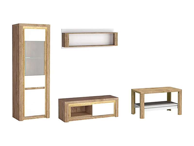 WOHNZIMMER-SET Livinio Ribbeck Eiche weiß Hochglanz 4-teilig