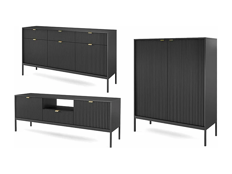 WOHNZIMMER-SET Nova Schwarz / Schwarz 3-teilig