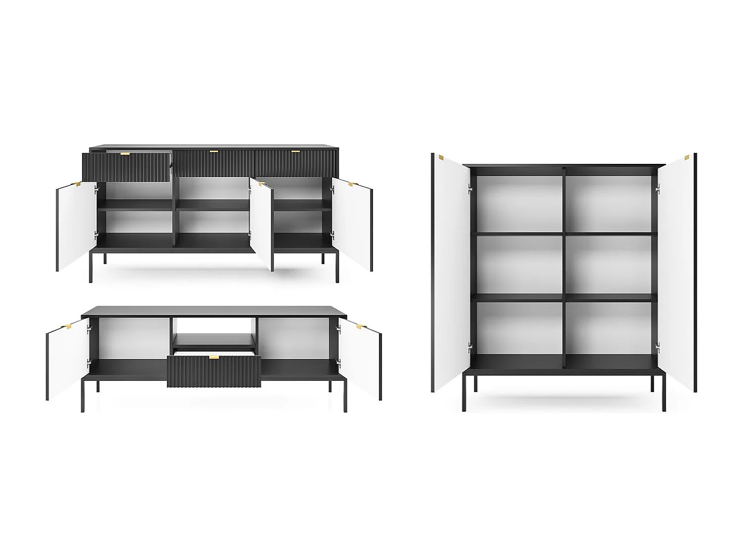 WOHNZIMMER-SET Nova Schwarz / Schwarz 3-teilig