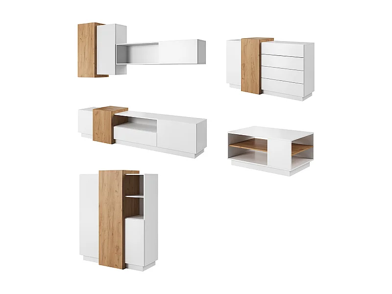 WOHNZIMMER-SET 3D weiß / Gold Craft Oak 7-teilig