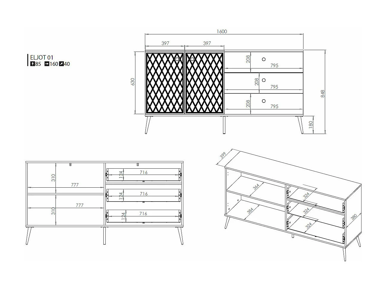 WOHNZIMMER-SET Eljot Schwarz 2-teilig