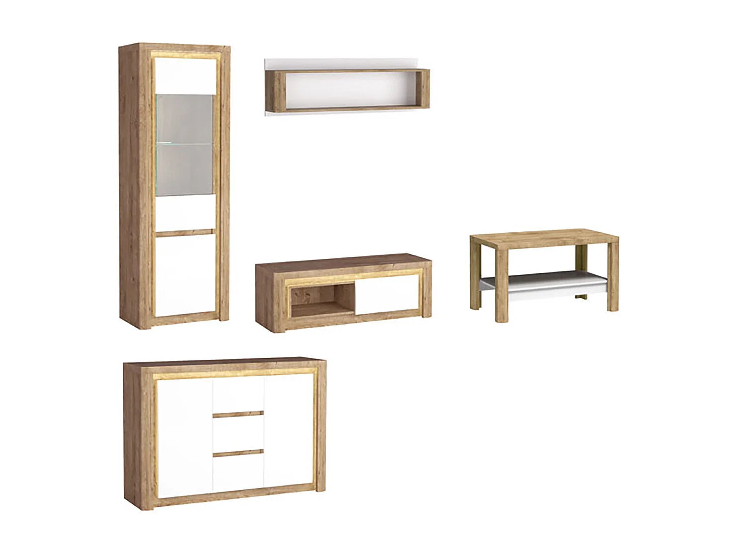 WOHNZIMMER-SET Livinio Ribbeck Eiche weiß Hochglanz 5-teilig