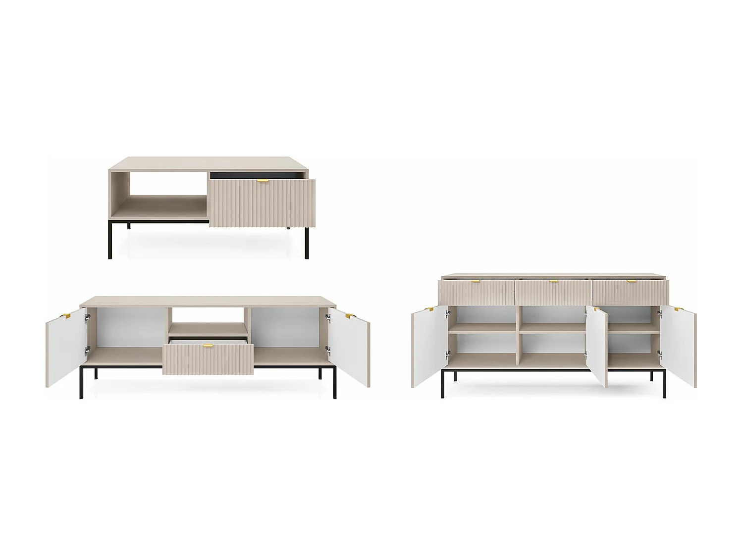 WOHNZIMMER-SET Nova Kaschmir / Schwarz 3-teilig