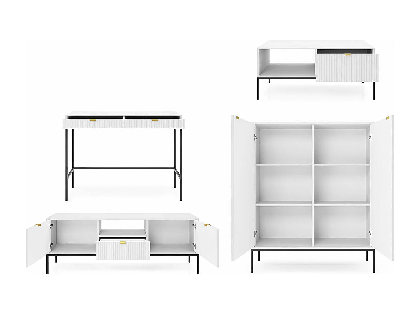 WOHNZIMMER-SET Nova Weiß / Schwarz 4-teilig