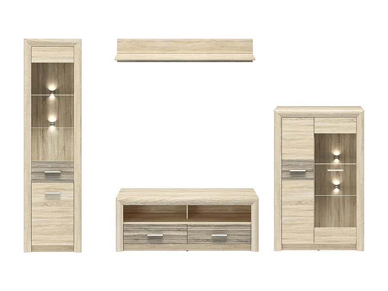 WOHNWAND Castel Sonoma Eiche hell / Sonoma Eiche Trüffel 4-teilig