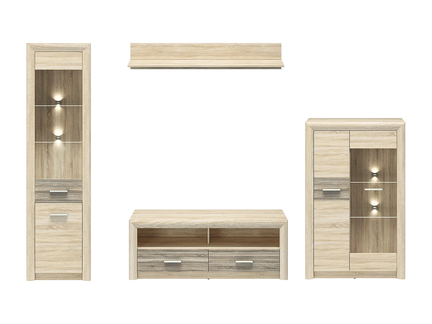 WOHNWAND Castel Sonoma Eiche hell / Sonoma Eiche Trüffel 4-teilig