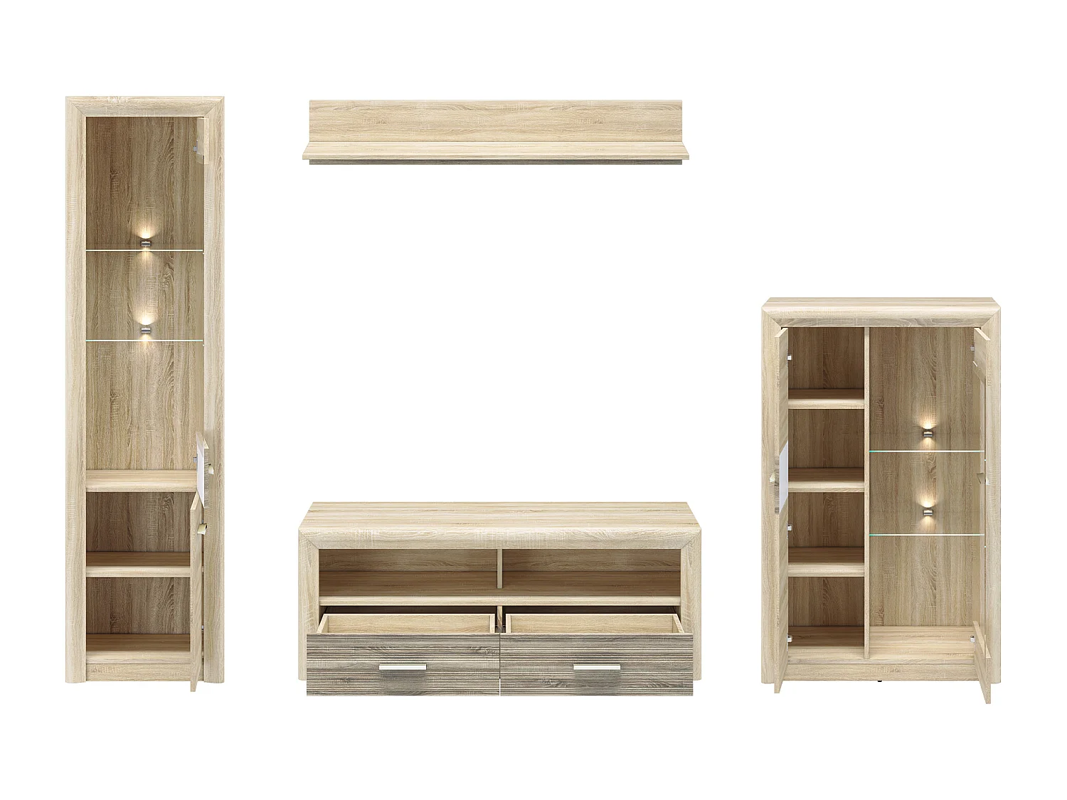WOHNWAND Castel Sonoma Eiche hell / Sonoma Eiche Trüffel 4-teilig